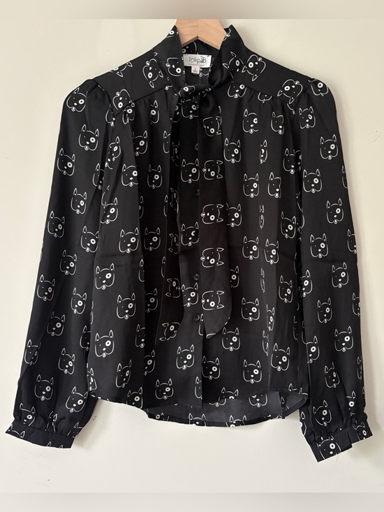 Tulip B Tops - Tulip B Black Dog Print Tie-Neck Blouse-S
